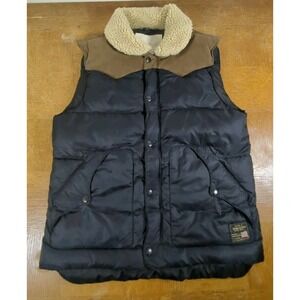 Ralph Lauren Denim & Supply Puffer Vest Sherpa Collar Leather Shoulder Mens Sz M